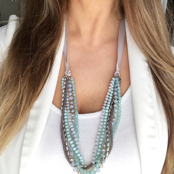 Ann Taylor Factory Jewelry - Ann Taylor blue seafoam aquamarine beaded ribbon necklace